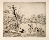 Artist: b'LINDSAY, Lionel' | Title: b'Fording the Snowy' | Date: 1940s | Technique: b'etching, printed in black ink, from one plate' | Copyright: b'Courtesy of the National Library of Australia'