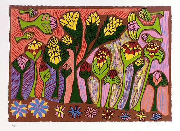 Artist: b'Pike, Jimmy.' | Title: b'Desert flowers, Partiri' | Date: 1987 | Technique: b'screenprint, printed in colour, from multiple stencils'