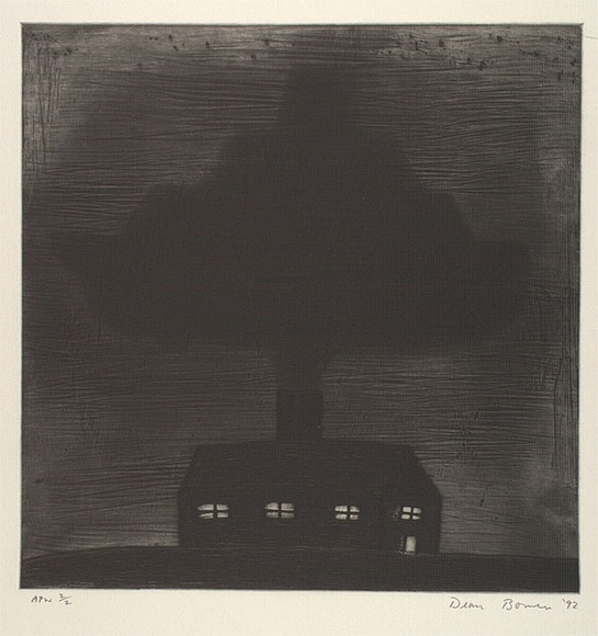 Artist: b'Bowen, Dean.' | Title: b'(House with chimney; smoke in shape of ship?)' | Date: 1992 | Technique: b'etching, printed in black ink, from one plate'