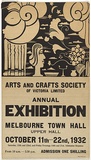 Artist: O'Connell, Michael. | Title: Arts and Crafts Society of Victoria Limited Annual Exhibition, Melbourne Town Hall, October 1932 | Date: 1932 | Technique: linocut, printed in black ink, from one block; letterpress