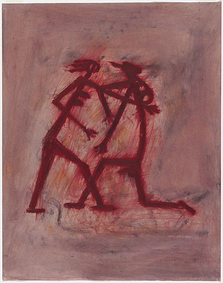 Artist: b'Cant, James.' | Title: b'(Two figures embracing).' | Date: (1949) | Technique: b'monotype, printed in red ink, from one plate; additional hand colouring'