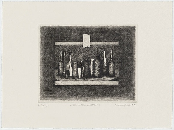 Artist: Cooper, Simon. | Title: Still life (morandi) | Date: 1993 | Technique: etching, printed in black ink, from one plate