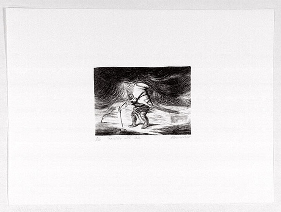 Artist: b'Connors, Anne.' | Title: b'Traveller with vase.' | Date: 1988 | Technique: b'lithograph, printed in black ink, from one stone'