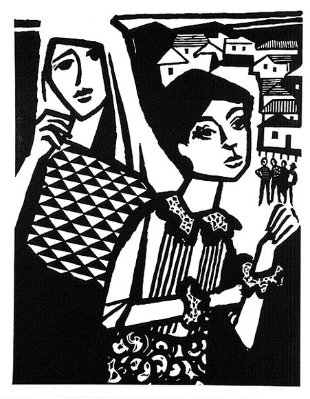 Artist: b'Rigby, John.' | Title: b'Evening in the suburbs' | Date: (1974?) | Technique: b'linocut, printed in black ink, from one block' | Copyright: b'This work appears on screen courtesy of the artist, John T. Rigby'