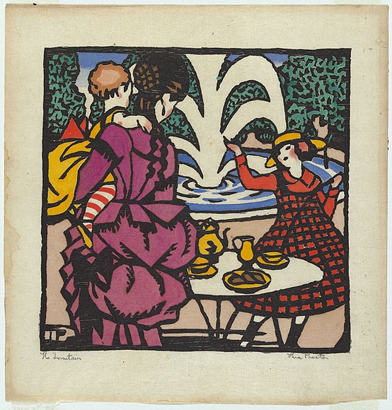 Artist: b'Proctor, Thea.' | Title: b'The fountain.' | Date: 1925 | Technique: b'woodcut, printed in black ink, from one block; hand-coloured' | Copyright: b'\xc2\xa9 Art Gallery of New South Wales'