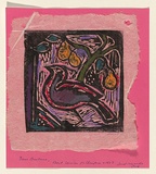 Title: not titled [christmas card 1987] | Date: 1987 | Technique: linocut, printed in black ink, from one block; hand-coloured