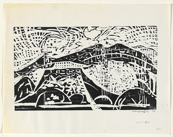 Artist: b'Grey-Smith, Guy' | Title: b'Rock face' | Date: 1975 | Technique: b'woodcut, printed in black ink, from one block'