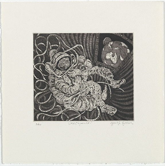 Artist: b'Gittoes, George.' | Title: b'The capsule.' | Date: 1971 | Technique: b'etching, printed in black ink, from one plate'