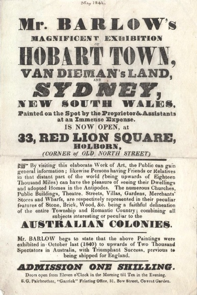 Artist: b'Barlow, E.D.' | Title: bInvitation | Mr. Barlow's magnificent exhibition of Hobart Town, Van Dieman's Land and Sydney, New South Wales ... London, [1841] | Date: 1841