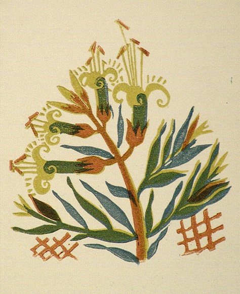 Artist: b'OGILVIE, Helen' | Title: b'Greeting card: Christmas, Golden heath' | Technique: b'linocut, printed in colour, from multiple blocks'