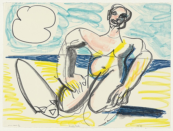 Artist: b'Furlonger, Joe.' | Title: b'Kneeling surfer' | Date: 1989 | Technique: b'lithograph, printed in colour, from five stones'