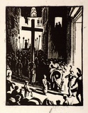 Artist: b'Hawkins, Weaver.' | Title: b'not titled [religious procession at night].' | Date: c.1930 | Technique: b'woodcut, printed in black ink, from one block' | Copyright: b'The Estate of H.F Weaver Hawkins'