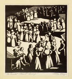 Artist: Fry, Ella. | Title: The marketplace in Limoges. | Date: 1942 | Technique: linocut, printed in black ink, from one block