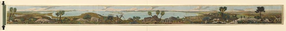 Title: bPanoramic view of King George's Sound, part of the colony of Swan River. | Date: 1834 | Technique: b'etching and aquatint, printed in black ink, from one plate; hand-coloured'