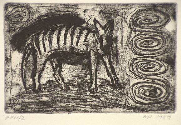 Artist: b'Daw, Robyn.' | Title: b'not titled [tiger with swirls]' | Date: 1989, November | Technique: b'etching, printed in black ink, from one plate'