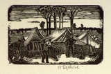Artist: b'OGILVIE, Helen' | Title: b'not titled [Unloading supplies at a mining camp]' | Date: (1947) | Technique: b'wood-engraving, printed in black ink, from one block'
