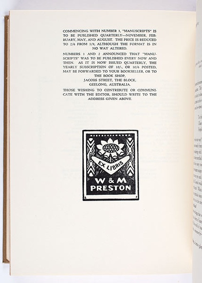 Title: b'Ex libris W & M Preston' | Technique: b'wood-engraving, printed in black ink, from one block'