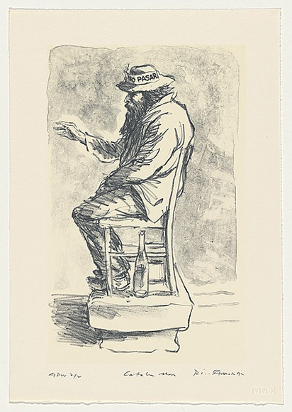Artist: b'AMOR, Rick' | Title: b'Catalan man' | Date: 1991 - 1992, November - January | Technique: b'lithograph, printed in black with cream tint, from two plates' | Copyright: b'Image reproduced courtesy the artist and Niagara Galleries, Melbourne'