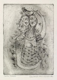 Artist: b'HANRAHAN, Barbara' | Title: b'Twin heads' | Date: 1960 | Technique: b'etching, printed in black ink with plate-tone, from one plate'