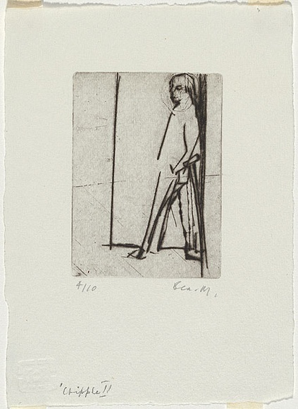 Artist: b'MADDOCK, Bea' | Title: b'Cripple II' | Date: December 1966 | Technique: b'drypoint, printed in black ink, from one copper plate'