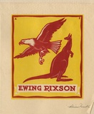 Artist: b'FEINT, Adrian' | Title: b'Bookplate: Ewing Rixson.' | Date: (1929) | Technique: b'wood-engraving, printed in colour, from two blocks in red and yellow ink' | Copyright: b'Courtesy the Estate of Adrian Feint'