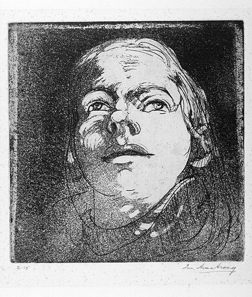 Artist: b'Armstrong, Ian.' | Title: b'Head.' | Date: c.1960 | Technique: b'etching and aquatint, printed in black ink, from one plate'