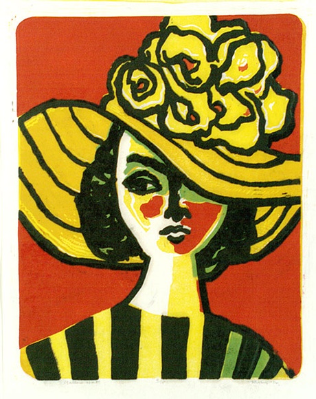 Artist: Rigby, John. | Title: Yellow hat | Date: 1974 | Technique: linocut, printed in colour, from five blocks | Copyright: This work appears on screen courtesy of the artist, John T. Rigby