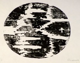 Artist: SHEARER, Mitzi | Title: not titled [oval] | Date: 1977 | Technique: woodcut, printed in black ink, from one block