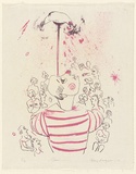 Artist: b'MACQUEEN, Mary' | Title: b'Clown' | Date: 1968 | Technique: b'lithograph, printed in colour, from two plates in pink and purple ink' | Copyright: b'Courtesy Paulette Calhoun, for the estate of Mary Macqueen'