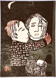 Artist: b'Randell, Fleur.' | Title: b'The hug' | Date: 1994 | Technique: b'woodcut, printed in colour, from three blocks'