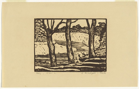 Artist: b'Hirschfeld Mack, Ludwig.' | Title: b'Hay, Murrumbidgee River landscape.' | Date: 1940-41 | Technique: b'woodcut, printed in colour, from multiple blocks'