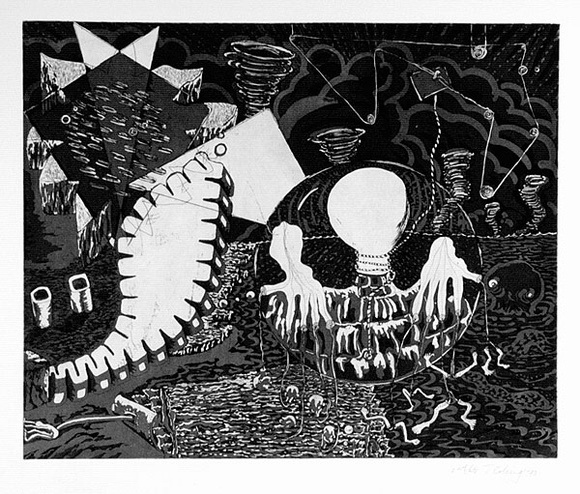Artist: b'Hall, Adrian.' | Title: b'not titled.' | Date: 1990 | Technique: b'etching and aquatint, printed in black ink, from one plate'