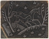 Artist: b'Rees, Ann Gillmore.' | Title: b'Fabric design (horse and foal)' | Date: c.1942 | Technique: b'engraved linoblock mounted on plywood'