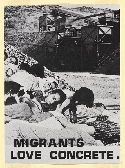 Artist: b'Lyssiotis, Peter.' | Title: b'Migrants love concrete' | Date: 1989 | Technique: b'photo-offset-lithograph'