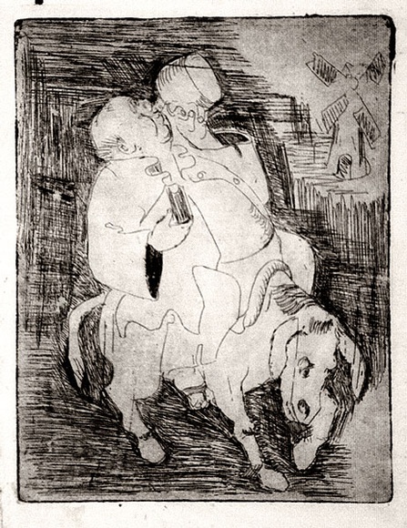 Artist: b'Barwell, Jennifer.' | Title: b'(Sancho Panza).' | Date: (1955) | Technique: b'drypoint printed in black ink with plate-tone, from one plate'