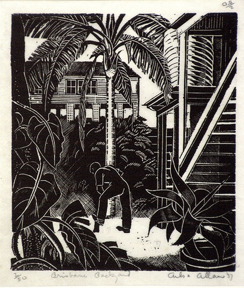 Artist: b'Allan, Ailsa [1].' | Title: b'Brisbane backyard.' | Date: 1937 | Technique: b'wood-engraving, printed in black ink, from one block'