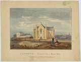 Artist: b'Russell, Robert.' | Title: b'Catholic Chapel, front view.' | Date: 1836 | Technique: b'lithograph, printed in black ink, from one stone; hand-coloured'