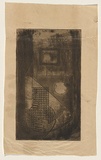 Title: not titled [Holding a vase] | Date: c.1950 | Technique: etching, printed in brown ink, from one plate