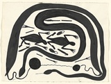 Artist: b'MILAYBUMA, David' | Title: b'Not titled [two snakes and two men].' | Date: 1970s | Technique: b'screenprint, printed in black ink, from one stencil'