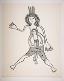 Artist: b'Kauage, Mathias.' | Title: b'Meri karim pikinini man, lek pastaim [Woman carrying a boy]' | Date: 1977 | Technique: b'screenprint, printed black ink, from one stencil'