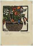 Artist: b'PRESTON, Margaret' | Title: b'Basket of Australian flowers' | Date: 1925 | Technique: b'woodcut, printed in black ink, from one block; hand-coloured' | Copyright: b'\xc2\xa9 Margaret Preston. Licensed by VISCOPY, Australia'