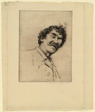 Artist: Menpes, Mortimer. | Title: Head of Whistler - head tilted with monocle. | Date: c.1895 | Technique: drypoint, printed in black ink, from one plate