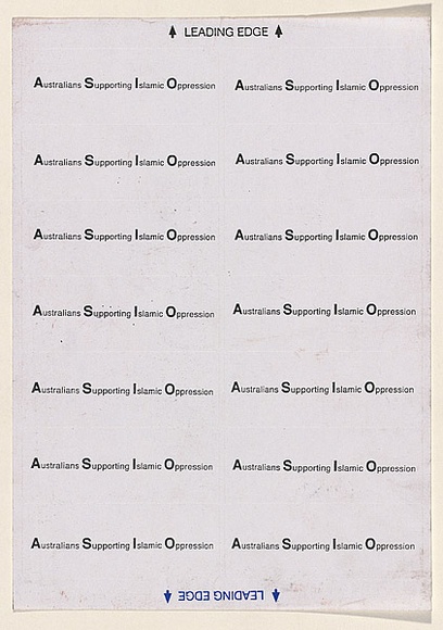 Artist: b'Azlan.' | Title: b'Australians Supporting Islamic Oppression.' | Date: 2003 | Technique: b'laser printed  in black ink'