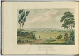 Artist: b'LYCETT, Joseph' | Title: b'View of Windsor, upon the River Hawkesbury, New South Wales.' | Date: 1824 | Technique: b'etching, aquatint and roulette, printed in black ink, from one copper plate; hand-coloured'
