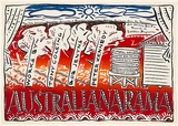 Title: b'Australiarama. Works by Tony Coleing, Bob Jenyns, Peter Kennedy.' | Date: 1989 | Technique: b'screenprint, printed in colour, from multiple stencils'