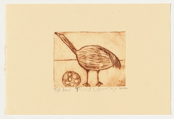 Artist: b'EBATARINJA, Tabbea' | Title: b'Emu' | Date: 2004 | Technique: b'drypoint etching, printed in brown ink, from one perspex plate'