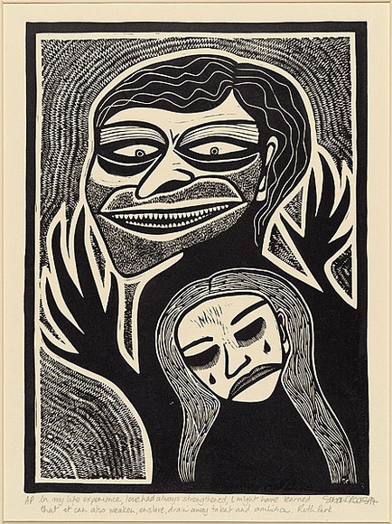 Artist: b'Crookes, Susan.' | Title: b'Love.' | Date: 1994 | Technique: b'linocut, printed in black ink, from one block'