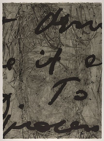 Artist: b'PARR, Mike' | Title: b'Language and chaos 4.' | Date: 1990 | Technique: b'drypoint, electric grinder and burnishing, printed in black ink, from one copper plate; over printed with lift ground aquatint, printed in black ink, from one steel plate'