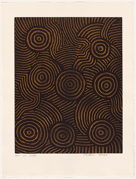 Artist: b'Jagamara, Kumantje (Michael Nelson).' | Title: b'Untitled (1).' | Date: 2007 | Technique: b'open-bite and aquatint, relief roll, printed in black and brown ink, from two plates'
