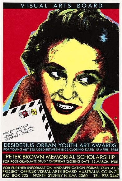Artist: b'REDBACK GRAPHIX' | Title: b'Visual Arts Board: Desiderius Orban Youth Art Award 1985.' | Date: 1984 | Technique: b'screenprint, printed in colour, from four stencils'
